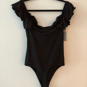 Aritzia Wilfred Ruffled Off-shoulder Black Bodysuit (Maeva Bodysuit)